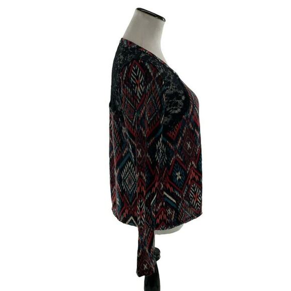 Maurices Top Womens Large Multicolor Aztec Print Floral Lace Long Sleeves Casual - Picture 2 of 10